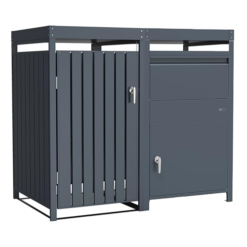 AXI Leon Mülltonnenbox mit Louis Paketbriefkasten Anthrazit mit Pflanzbehälter 1 Tonne | Mülltonnenverkleidung mit Deckel für 1 Tonne - Max. 240L | Paketbox/Parcel Box 68 x 80 x 124 cm von AXI