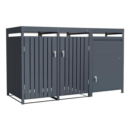 AXI Leon Mülltonnenbox mit Louis Paketbriefkasten Anthrazit mit Pflanzbehälter 2 Tonnen | Mülltonnenverkleidung mit Deckel für 2 Tonnen - Max. 240L | Paketbox/Parcel Box 68 x 80 x 124 cm- von AXI