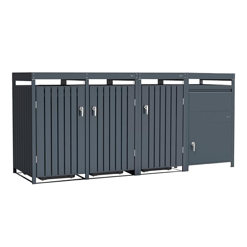 AXI Leon Mülltonnenbox mit Louis Paketbriefkasten Anthrazit mit Pflanzbehälter 3 Tonnen | Mülltonnenverkleidung mit Deckel für 3 Tonnen - Max. 240L | Paketbox/Parcel Box 68 x 80 x 124 cm- von AXI