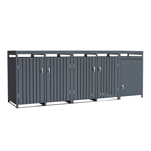 AXI Leon Mülltonnenbox mit Louis Paketbriefkasten Anthrazit mit Pflanzbehälter 4 Tonnen | Mülltonnenverkleidung mit Deckel für 4 Tonnen - Max. 240L | Paketbox/Parcel Box 68 x 80 x 124 cm- von AXI