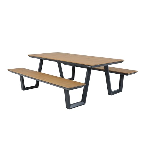 AXI Nori Picknicktisch in Teak Holz Look & Anthrazit für 6 Personen | Picknick Tisch/Picnic Table/Picknickbank für Erwachsene aus Aluminium & Polywood | Set für den Garten | 200 x 190 cm von AXI