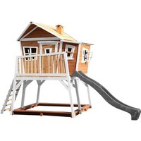Spielhaus Max mit Sandkasten & grauer Rutsche Stelzenhaus in Braun & Weiß aus fsc Holz für Kinder Spielturm mit Wellenrutsche für den Garten - Braun von AXI