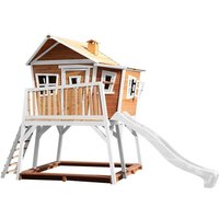 Spielhaus Max mit Sandkasten & weißer Rutsche Stelzenhaus in Braun & Weiß aus fsc Holz für Kinder Spielturm mit Wellenrutsche für den Garten - Braun von AXI