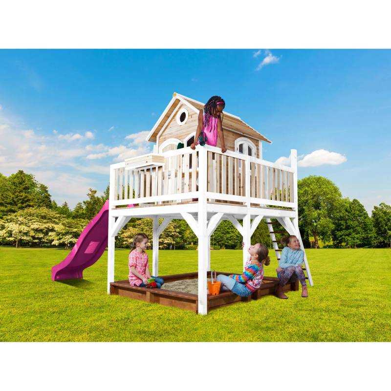 Axi Liam Spielhaus Braun - Weiß mit Lila Rutsche 255 x 377 x 291 cm von AXI