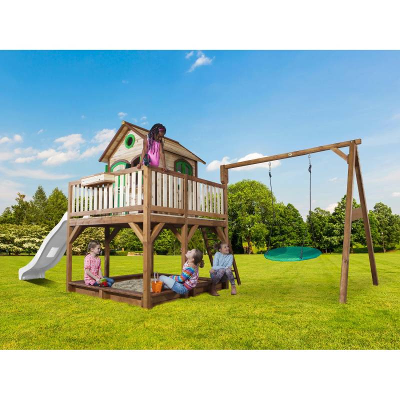 Axi Liam Spielhaus mit Summer Nestschaukel Braun - Grün und Weißer Rutsche Axi Liam Spielhaus mit Summer Nestschaukel Braun - Grün und Weißer Rutsche von AXI