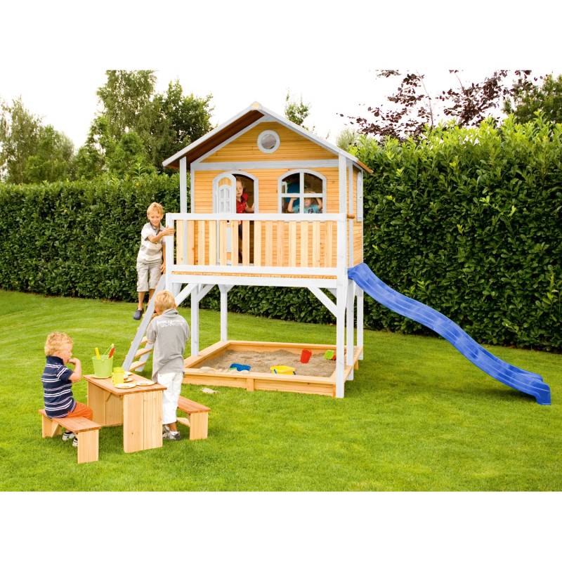 Axi Marc Spielhaus Braun - Weiß mit Blauer Rutsche 212 x 432 x 293 cm von AXI