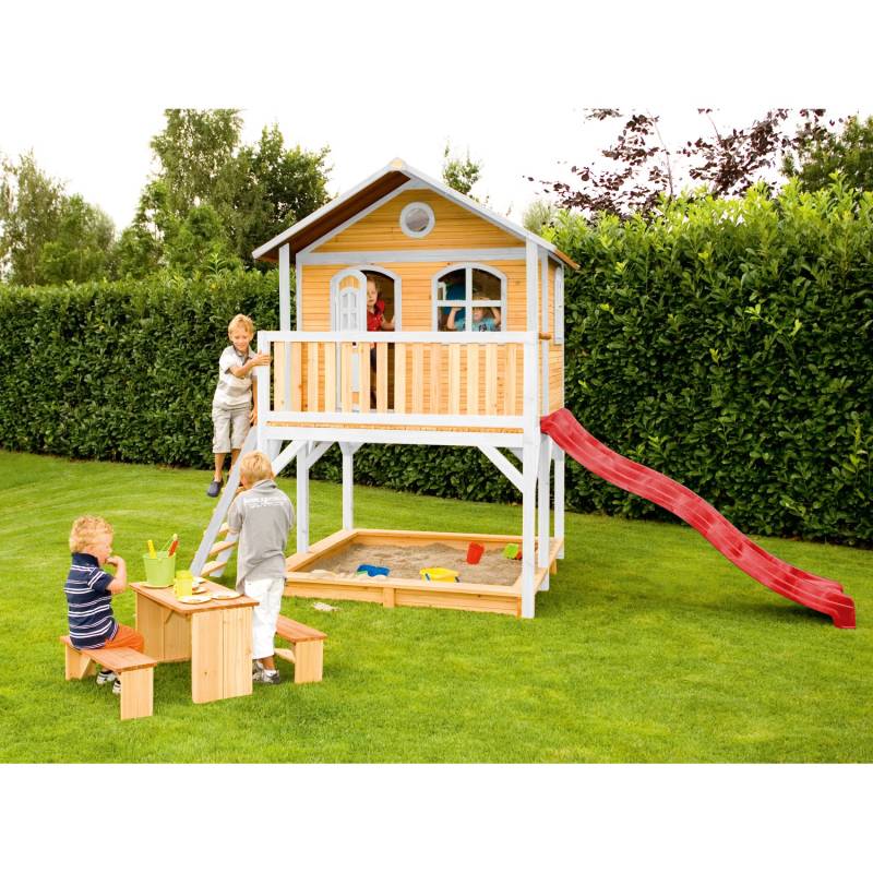 Axi Marc Spielhaus Braun - Weiß mit Roter Rutsche 212 x 432 x 293 cm von AXI