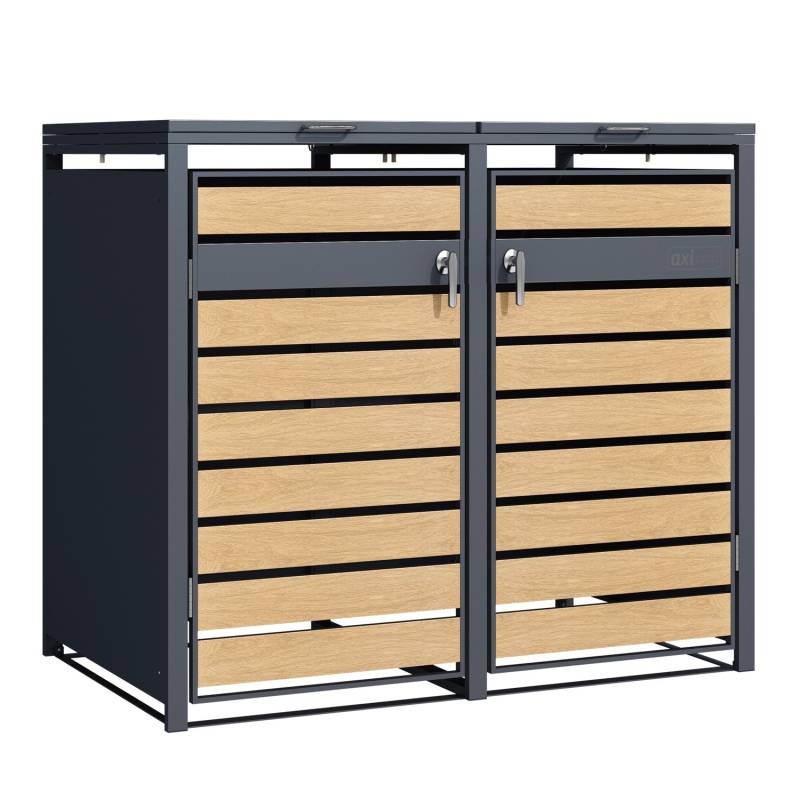 Axi Mülltonnenbox Lucas Metall 2 x 240 l Anthrazit/Holzoptik von AXI