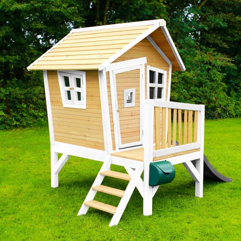 Axi Robin Spielhaus Braun - Weiß mit Grauer Rutsche 177 x 264 x 203 cm von AXI