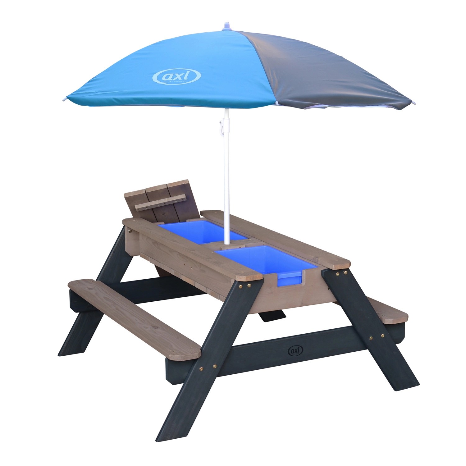 Axi Sand und Wasser Picknicktisch Nick Grau mit Sonnenschirm Blau Grau von AXI
