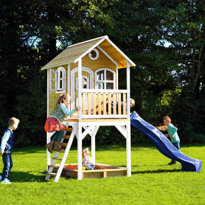 Axi Sarah Spielhaus Braun - Weiß mit Blauer Rutsche 191 x 370 x 291 cm von AXI