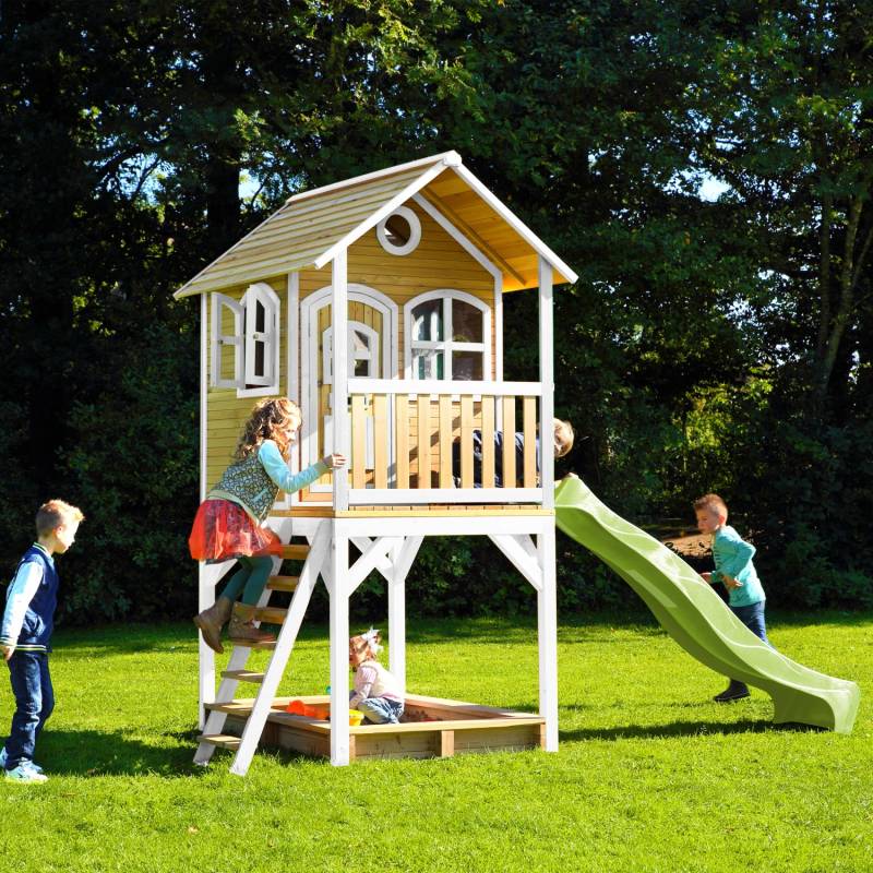 Axi Sarah Spielhaus Braun - Weiß mit Lindgrüner Rutsche 191 x 370 x 291 cm von AXI
