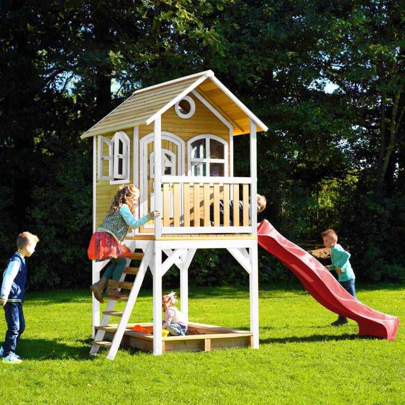Axi Sarah Spielhaus Braun - Weiß mit Roter Rutsche 191 x 370 x 291 cm von AXI