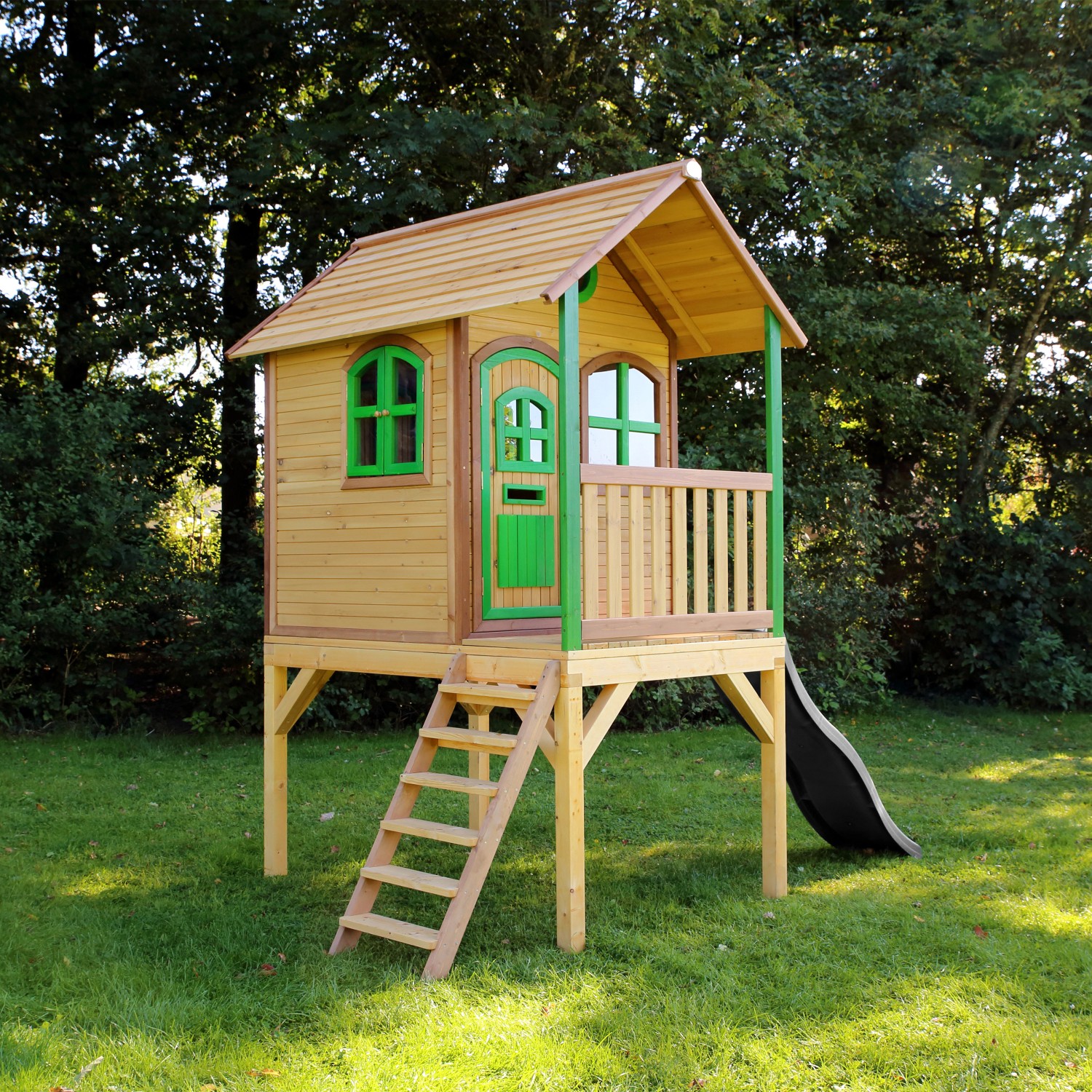 Axi Spielhaus Laura Braun/Grün mit Rutsche Grau 318 cm x 272 cm x 191 cm FSC® von AXI