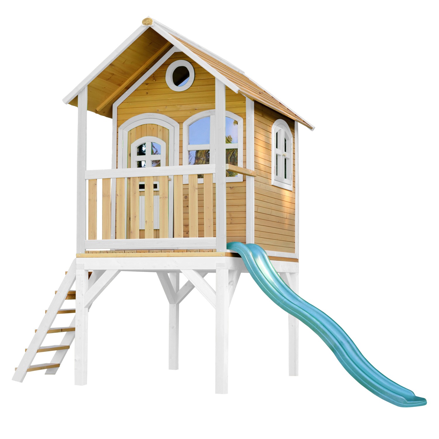 Axi Spielhaus Laura Braun und Weiß mit Rutsche Grün 318 x 272 x 191 cm FSC® von AXI