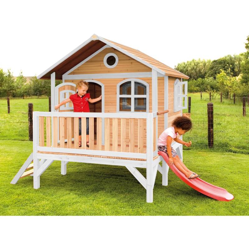 Axi Stef Spielhaus Braun - Weiß mit Roter Rutsche 212 x 349 x 233 cm von AXI