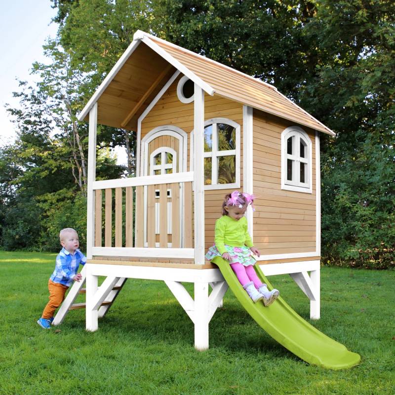Axi Tom Spielhaus Braun - Weiß mit Lindgrüner Rutsche 191 x 287 x 231 cm von AXI