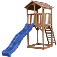 Beach Tower Spielturm aus Holz in Braun Spielhaus für Kinder mit blauer Rutsche und Sandkasten Stelzenhaus für den Garten - Braun - AXI von AXI