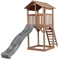 Beach Tower Spielturm aus Holz in Braun Spielhaus für Kinder mit grauer Rutsche und Sandkasten Stelzenhaus für den Garten - Braun - AXI von AXI