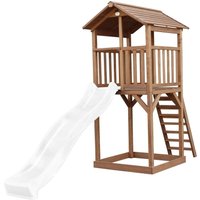 Beach Tower Spielturm aus Holz in Braun Spielhaus für Kinder mit weißer Rutsche und Sandkasten Stelzenhaus für den Garten - Braun - AXI von AXI