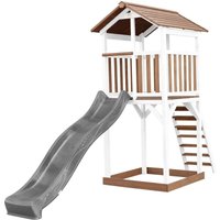 Beach Tower Spielturm aus Holz in Braun & Weiß Spielhaus für Kinder mit grauer Rutsche und Sandkasten Stelzenhaus für den Garten - Braun - AXI von AXI