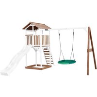 Beach Tower Spielturm aus Holz in Braun & Weiß Spielhaus für Kinder mit weißer Rutsche, Summer Summer Nestschaukel und Sandkasten Stelzenhaus für den von AXI