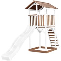 Beach Tower Spielturm aus Holz in Braun & Weiß Spielhaus für Kinder mit weißer Rutsche und Sandkasten Stelzenhaus für den Garten - Braun - AXI von AXI