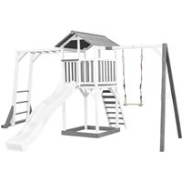 Beach Tower Spielturm mit Klettergerüst und Einzelschaukel - Weiße Rutsche von AXI