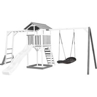 Beach Tower Spielturm mit Klettergerüst und Roxy Nestschaukel - Weiße Rutsche von AXI