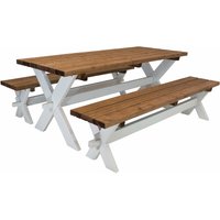Celine Picknicktisch aus Holz in Braun & Weiß für 6 Personen Picknick Tisch / Picnic Table / Picknickbank für Erwachsene Set für den Garten 177 x 75 von AXI