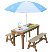Dennis Kinder Sand & Wasser Picknicktisch aus Holz Wasserspieltisch & Sandtisch mit Bänken, Deckel, Behältern & Spüle Kindertisch / Matschtisch in von AXI