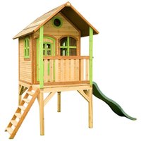 Holz Kinderspielhaus Laura inkl. Veranda & Rutsche Natur 172x118x270 cm - AXI von AXI