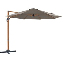 Marisol Ampelschirm Rund ø 300 cm in Holz Look / Taupe Runder Sonnenschirm für Garten / Terrasse mit Aluminium Rahmen Inkl. Kreuzfuß & Schutzhülle von AXI