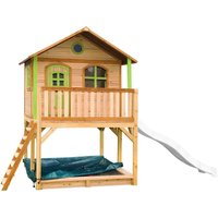 Spielhaus Marc mit Sandkasten & weißer Rutsche Stelzenhaus in Braun & Grün aus fsc Holz für Kinder Spielturm mit Wellenrutsche für den Garten - Braun von AXI