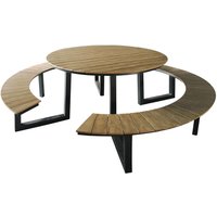 Taco runder Picknicktisch in Teak Holz Look & Anthrazit für 6 Personen Picknick Tisch / Picnic Table / Picknickbank Rund für Erwachsene aus Aluminium von AXI