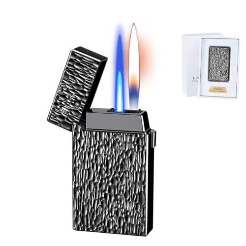 AXIASUU Intelligentes, sprachgesteuertes, winddichtes Induktions-Butan-Feuerzeug mit umschaltbarer Flamme und Zwei Zündmethoden, aufblasbares Feuerzeug mit handgeschnitztem Muster(Black1) von AXIASUU