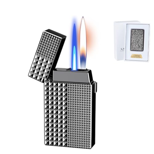 AXIASUU Intelligentes, sprachgesteuertes, winddichtes Induktions-Butan-Feuerzeug mit umschaltbarer Flamme und Zwei Zündmethoden, aufblasbares Feuerzeug mit handgeschnitztem Muster(Black2) von AXIASUU