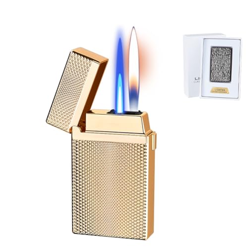 AXIASUU Intelligentes, sprachgesteuertes, winddichtes Induktions-Butan-Feuerzeug mit umschaltbarer Flamme und Zwei Zündmethoden, aufblasbares Feuerzeug mit handgeschnitztem Muster(Gold3) von AXIASUU