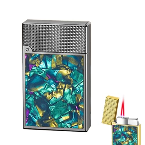 AXIASUU Vintage-Butan-Fackelfeuerzeug mit Flip-Shell-Intarsien, tragbares Mini-Gasfeuerzeug aus Metall for Kerzenzigarren, Sammlerstück, Dekoration(N1) von AXIASUU