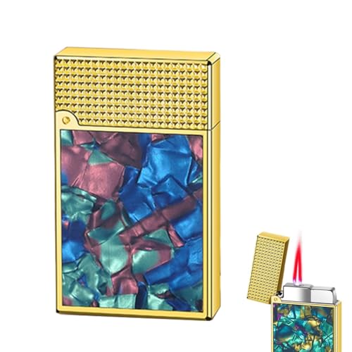 AXIASUU Vintage-Butan-Fackelfeuerzeug mit Flip-Shell-Intarsien, tragbares Mini-Gasfeuerzeug aus Metall for Kerzenzigarren, Sammlerstück, Dekoration(N3) von AXIASUU