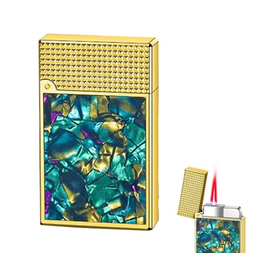 AXIASUU Vintage-Butan-Fackelfeuerzeug mit Flip-Shell-Intarsien, tragbares Mini-Gasfeuerzeug aus Metall for Kerzenzigarren, Sammlerstück, Dekoration(N4) von AXIASUU