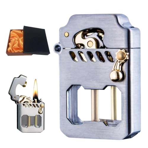 AXIASUU Mecha-Metall-Rocker-Feuerzeug, Retro, Metall-Rocker-Kerosin, winddichtes Feuerzeug, Kipphebel-Pleuel-Antriebsrad-Zündungsfeuerzeug, transparenter Öltank, Silber von AXIASUU
