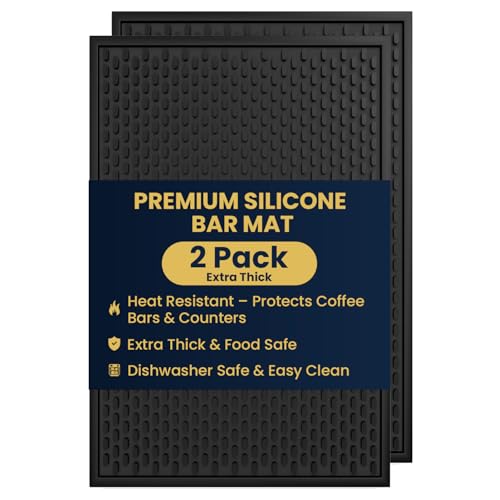 AXIESO 2 Stück Silikon-Bar-Matte – 1,27 cm dick, hitzebeständig und lebensmittelecht – Auslaufmatten für Theke – Küchenservice-Matte, Kaffeebar, Restaurant – Abtropfmatte – 45,7 x 30,5 cm von AXIESO