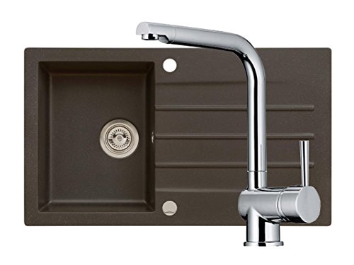 AXIS KITCHEN Set Einbau Axigranit Spüle Mojito 100 45er U-Schrank Küchenspüle 86 x 50 cm + Armatur Drive 1 Chrom (Chocolate) von AXIS KITCHEN