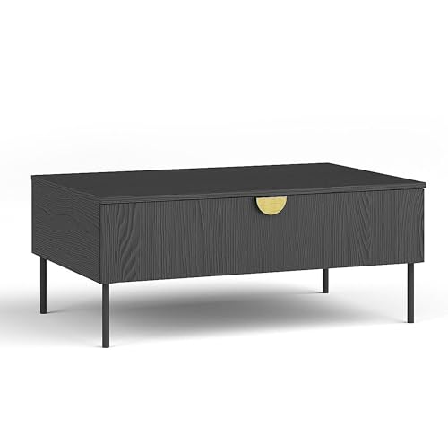 AX Living Couch Tisch Brunelli 100 Schwarz Holzoptik goldenem Griff von AXLIVING