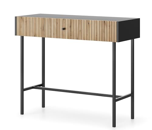 AX Living Tisch mit Schubladen Dinley 93 cm Schwarz mit Eiche-Riffel-Front AX Living Tisch mit Schubladen Dinley 93 cm Schwarz mit Eiche-Riffel-Front von AXLIVING