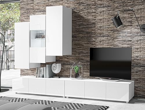 AXLIVING Anbauwand Wohnzimmer Kossana 11 – 300 cm Breite, Design Weiß von AXLIVING