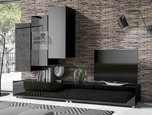 AXLIVING Anbauwand Wohnzimmer Kossana 11 – 300 cm Breite, Schwarz von AXLIVING
