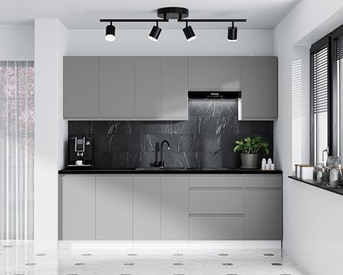 AXLIVING Aquileia Küchenzeile 240 cm – Grau Fronten mit Weißem Korpus und Arbeitsplatte Vulkanisch Schwarz AXLIVING Aquileia Küchenzeile 240 cm – Grau Fronten mit Weißem Korpus und Arbeitsplatte Vulkanisch Schwarz von AXLIVING
