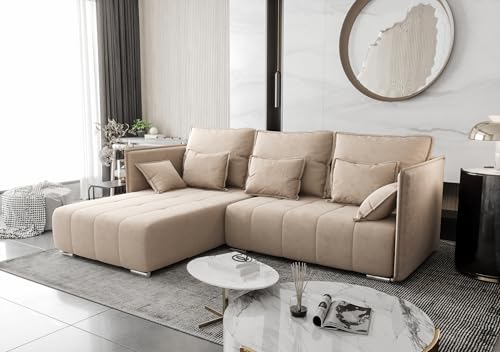 AXLIVING Beige Ecksofa mit Schlaffunktion Florinna 248cm L-Form von AXLIVING